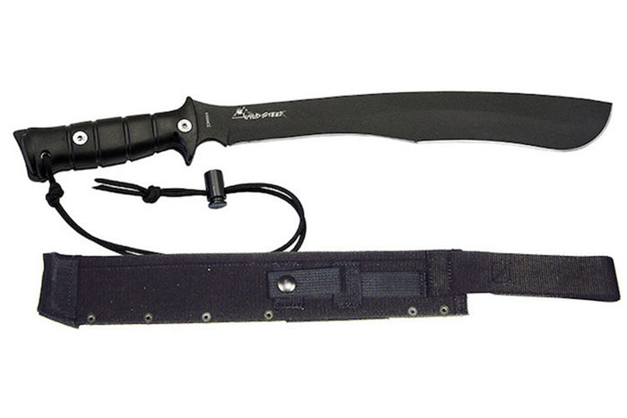 Machette kukri Wildsteer W Tiger WTIG3113NM 45cm lame noire manche Kraton noir + étui en nylon MOLLE
