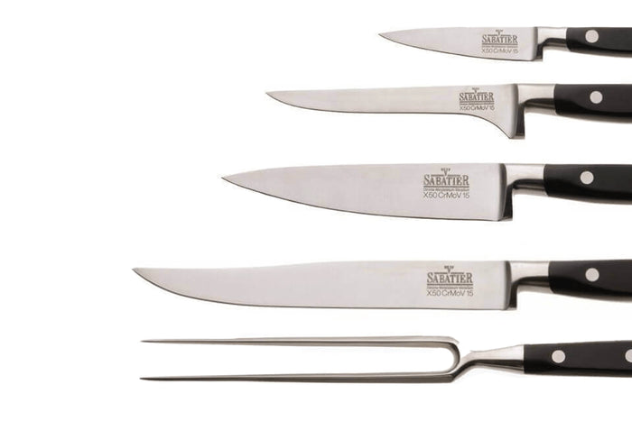 Malette 4 couteaux de cuisine V. Sabatier + 1 fourchette de chef manches 3 rivets