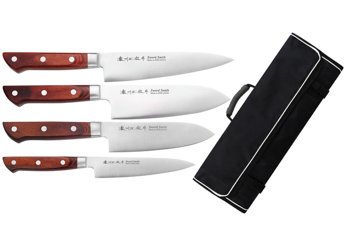 Mallette Satake Cutlery Brown Pakkawood 4 couteaux japonais