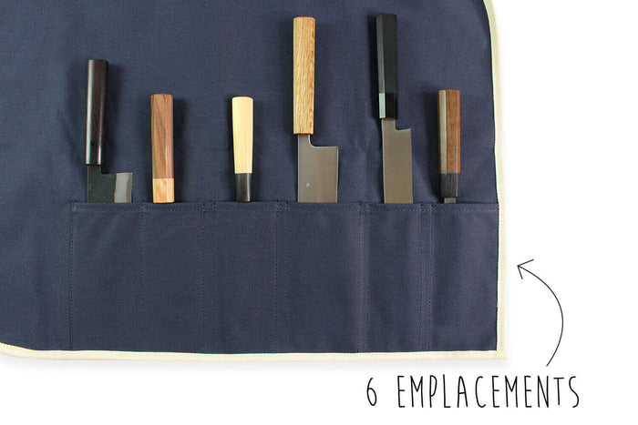 Mallette traditionnelle Wusaki en toile bleue pour 6 couteaux