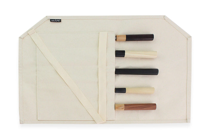 Mallette traditionnelle Wusaki en toile de coton beige pour 5 couteaux
