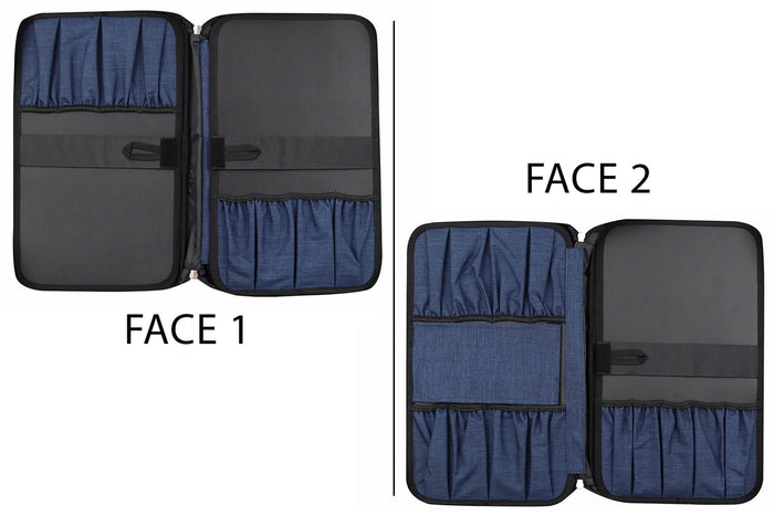 Mallette vide Wusaki bleue pour 21 couteaux et ustensiles + 1 grande poche de rangement