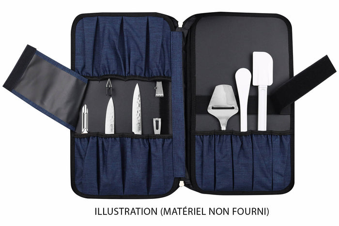 Mallette vide Wusaki bleue pour 21 couteaux et ustensiles + 1 grande poche de rangement