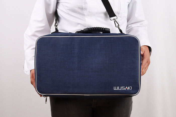 Mallette vide Wusaki bleue pour 21 couteaux et ustensiles + 1 grande poche de rangement