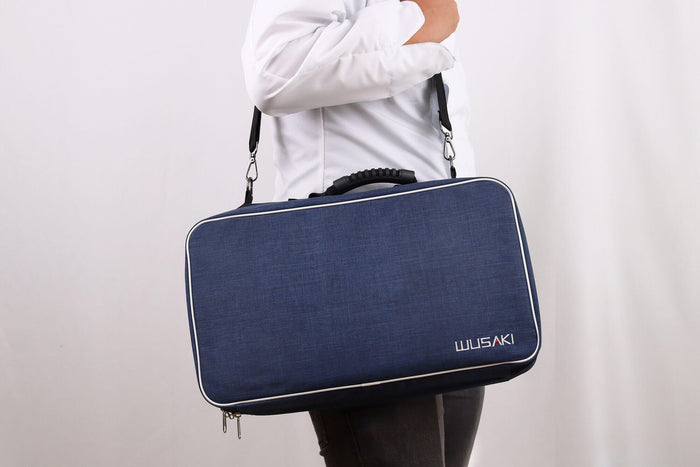 Mallette vide Wusaki bleue pour 21 couteaux et ustensiles + 1 grande poche de rangement