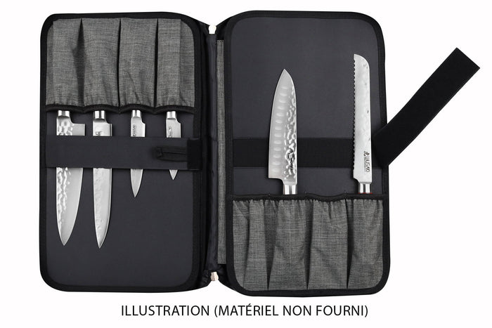 Mallette vide Wusaki grise pour 21 couteaux et ustensiles + 1 grande poche de rangement