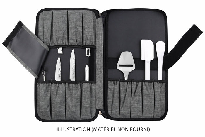 Mallette vide Wusaki grise pour 21 couteaux et ustensiles + 1 grande poche de rangement