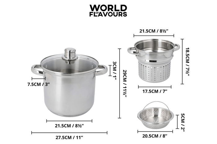 Marmite à pâtes italiennes KitchenCraft World of Flavours en acier inox 4L 4 pièces