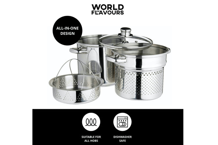 Marmite à pâtes italiennes KitchenCraft World of Flavours en acier inox 4L 4 pièces