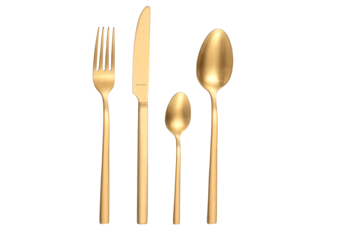 Ménagère 16 couverts de table Amefa Square en acier inoxydable 18/0 - Finition dorée