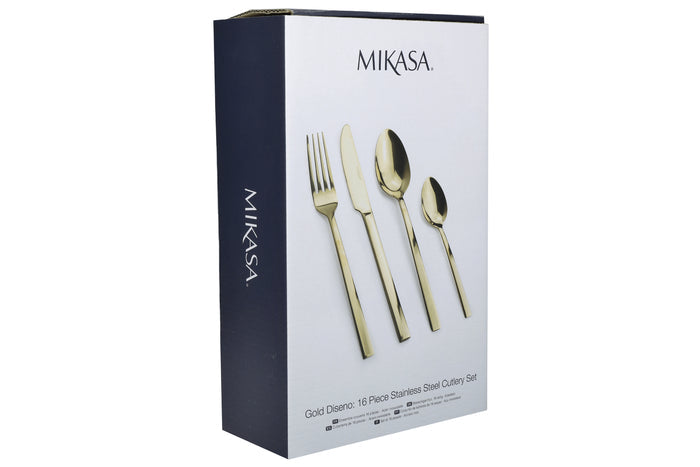 Ménagère 16 couverts Mikasa Ciara Diseno en acier inox doré