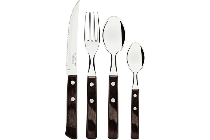 Ménagère 24 couverts de table Tramontina en inox et bois marron