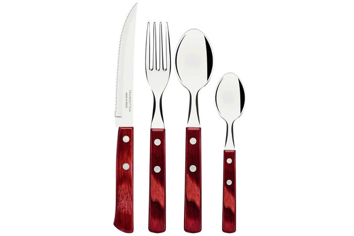 Ménagère 24 couverts de table Tramontina en inox et bois rouge