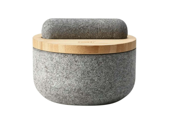 Mortier et pilon Joseph Joseph Dash en granite avec couvercle en bambou