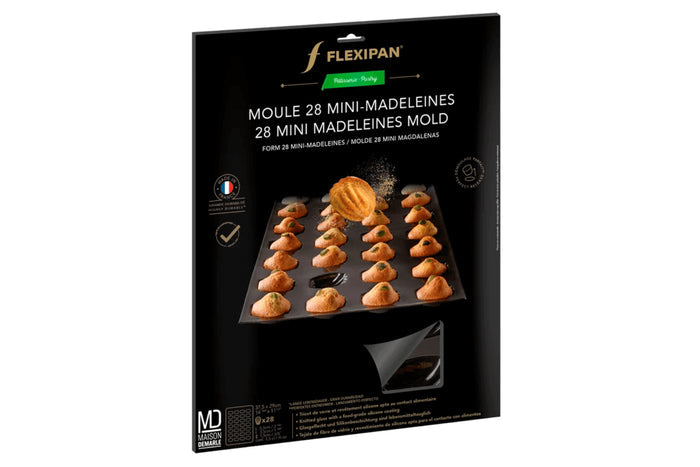Moule 28 mini madeleines Flexipan anti-adhérent en silicone et tricot de verre 40x30cm