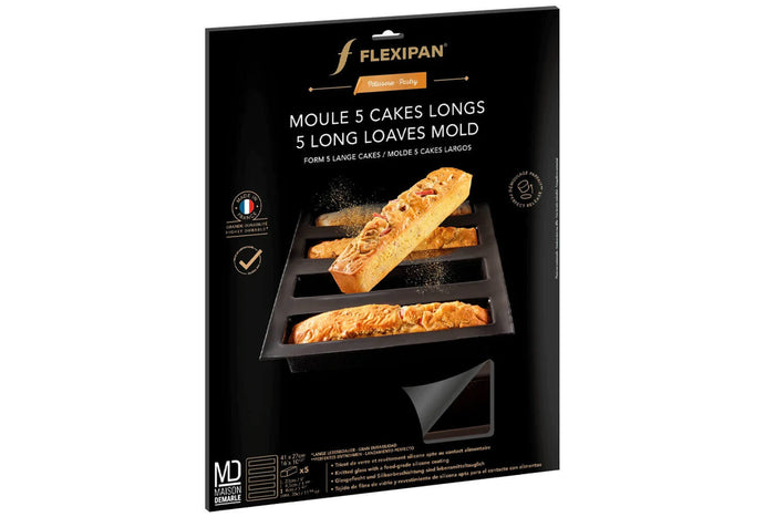 Moule pour 5 cakes longs Flexipan anti-adhérent en silicone et tricot de verre