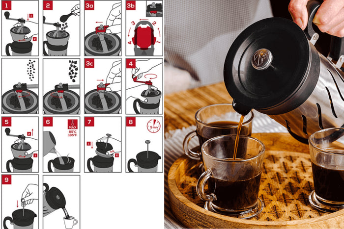 Moulin à café et cafetière à piston 2 en 1 Peugeot Paris Press en inox / ABS 15cm
