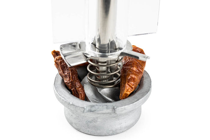 Moulin à piment sec manuel Peugeot Ouessant en inox et acrylique 14cm