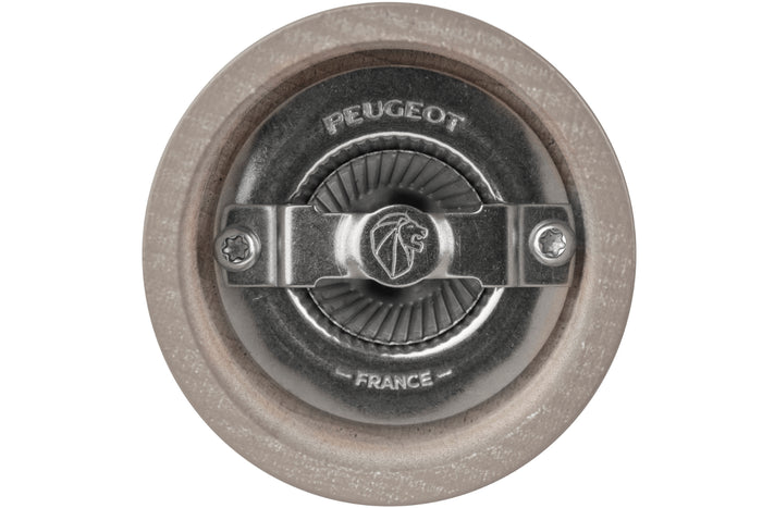 Moulin à sel sec manuel Peugeot Bistro en bois de hêtre laqué gris taupe 10cm