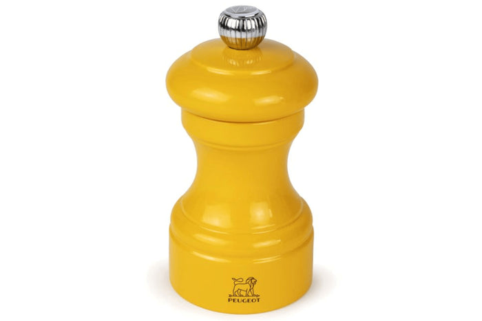 Moulin à sel sec manuel Peugeot Bistro en bois de hêtre laqué jaune safran 10cm