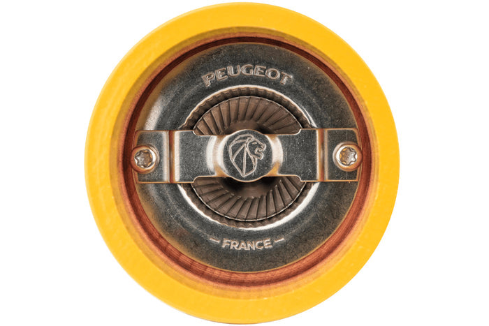 Moulin à sel sec manuel Peugeot Bistro en bois de hêtre laqué jaune safran 10cm