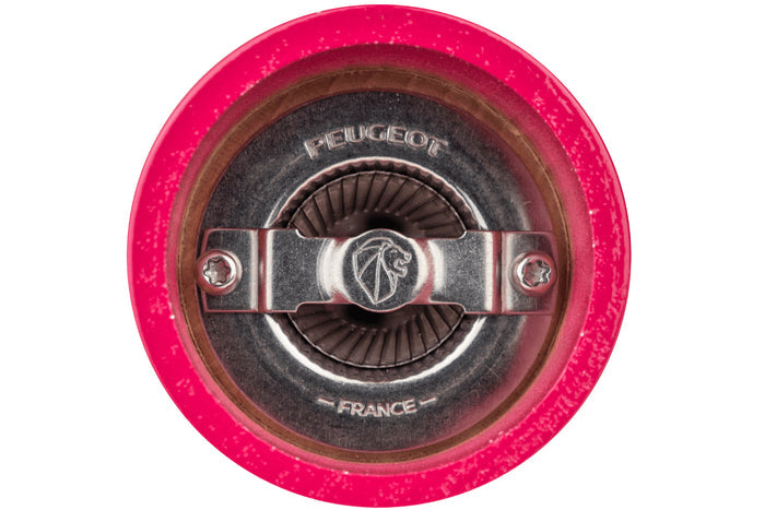 Moulin à sel sec manuel Peugeot Bistro en bois de hêtre laqué rose bonbon 10cm
