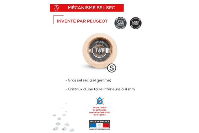 Moulin à sel sec manuel Peugeot Fidji en bois de hêtre et inox collection graphite 15cm