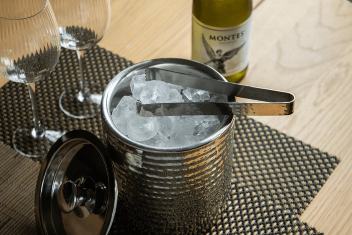 Petit seau à glace Barcraft en acier inox martelé avec couvercle 1,5L + pince à glaçon