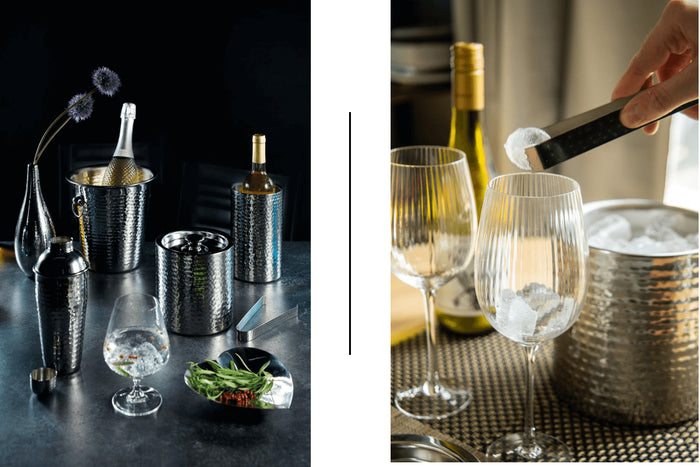 Petit seau à glace Barcraft en acier inox martelé avec couvercle 1,5L + pince à glaçon