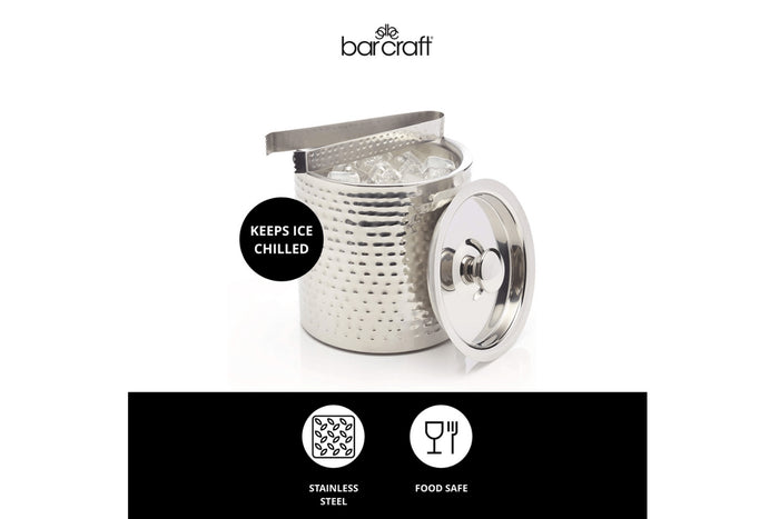 Petit seau à glace Barcraft en acier inox martelé avec couvercle 1,5L + pince à glaçon