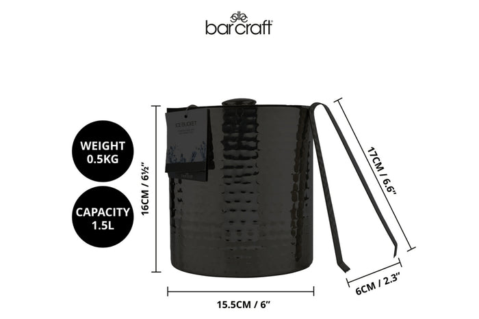 Petit seau à glace Barcraft en acier inox martelé avec couvercle 1,5L + pince à glaçon
