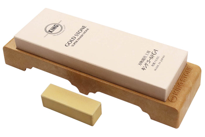 Pierre à aiguiser japonaise King Gold Super Finish grains 8000 avec support + pierre Nagura