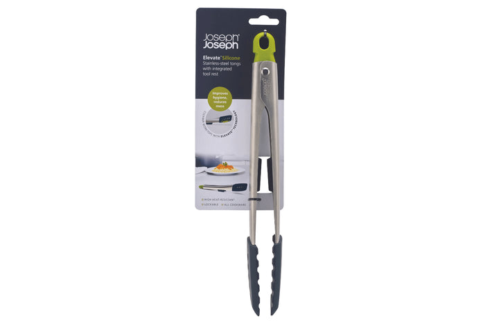 Pince Joseph Joseph Elevate en acier inoxydable et silicone avec reposoir intégré
