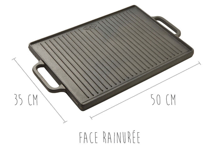 Plancha grill réversible en fonte - 50x35cm