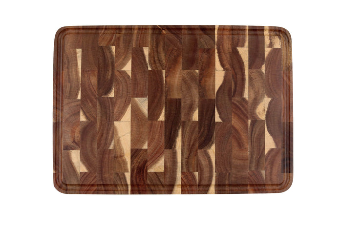 Planche à découper Wusaki bois d'acacia damier pieds antidérapants 35 x 25 x 2,5cm