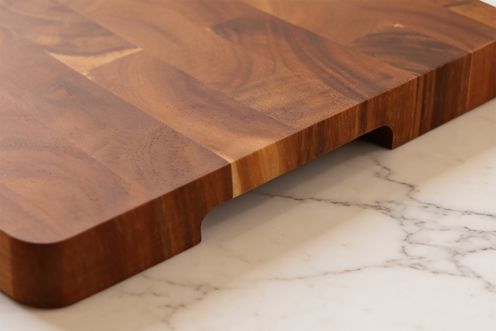 Planche à découper Wusaki bois d'acacia damier pieds antidérapants 40 x 28,5 x 2,5cm