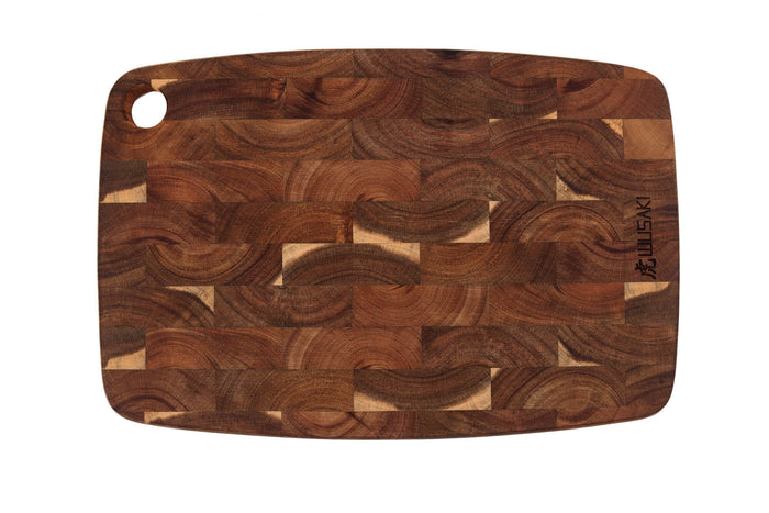 Planche à découper Wusaki en bois d'acacia damier 35 x 24 x 2cm