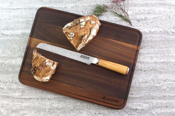 Planche à découper Wusaki en bois de noyer avec rigole - 40 x 30 x 1,9 cm