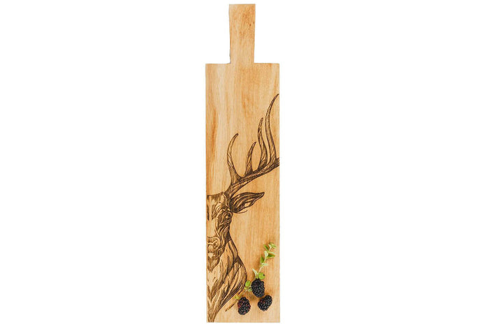Planche apéritif en chêne Selbrae House 65x15x2cm avec poignée - Motif cerf