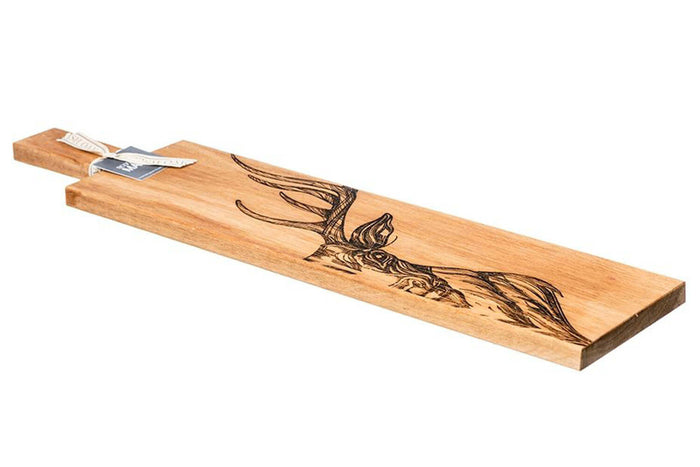 Planche apéritif en chêne Selbrae House 65x15x2cm avec poignée - Motif cerf