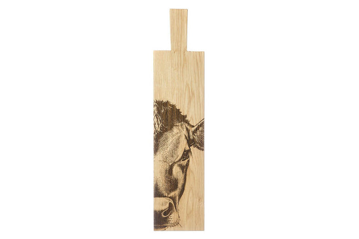 Planche apéritif en chêne Selbrae House 65x15x2cm avec poignée - Motif vache