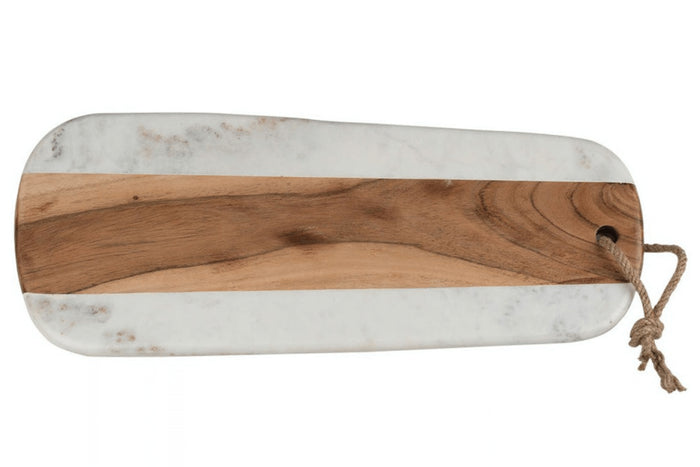 Planche de service Artesà en marbre blanc et bois d'acacia 46x20cm