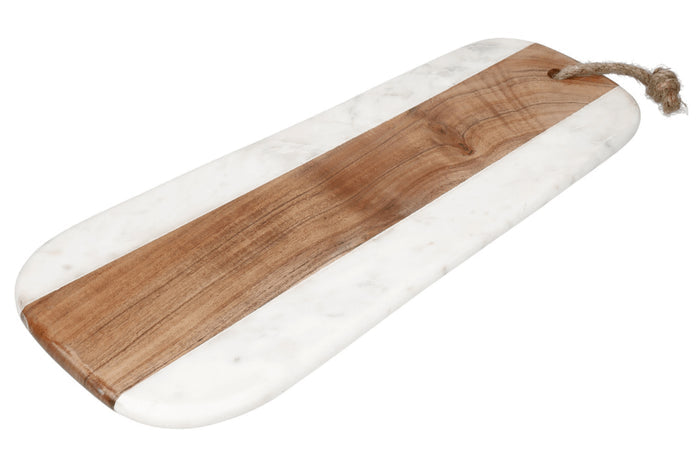 Planche de service Artesà en marbre blanc et bois d'acacia 46x20cm