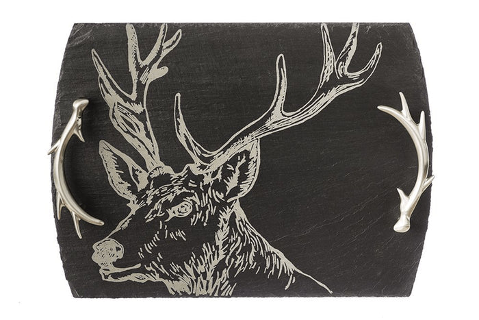 Planche de service en ardoise Selbrae House avec poignées 35x25cm - Motif cerf