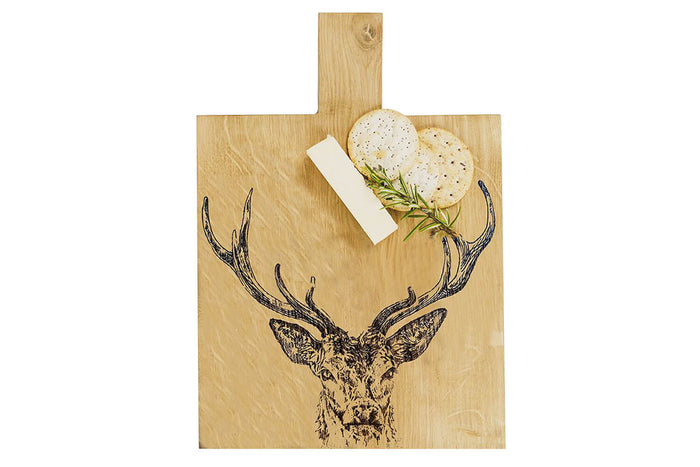 Planche de service en chêne Selbrae House 35x25x2cm avec poignée - Motif cerf