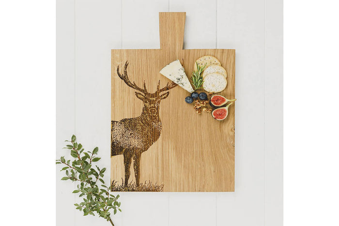 Planche de service en chêne Selbrae House 35x25x2cm avec poignée - Motif cerf