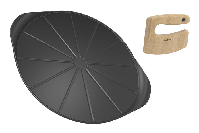 Plat à pizza Cookut Le Formidable graphite avec coupe-pizza et livret de recettes
