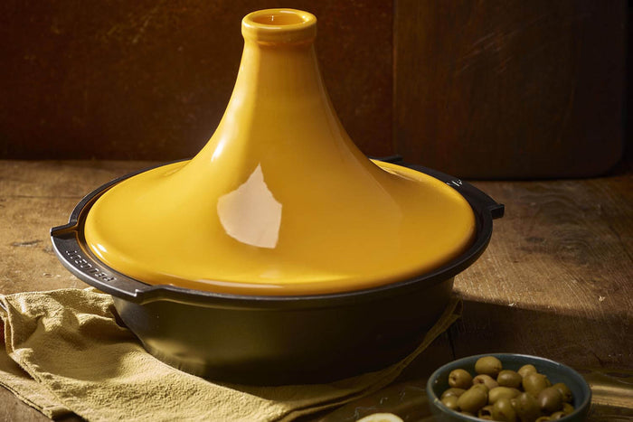 Plat à tajine Peugeot Atlas en céramique jaune safran diamètre 30cm