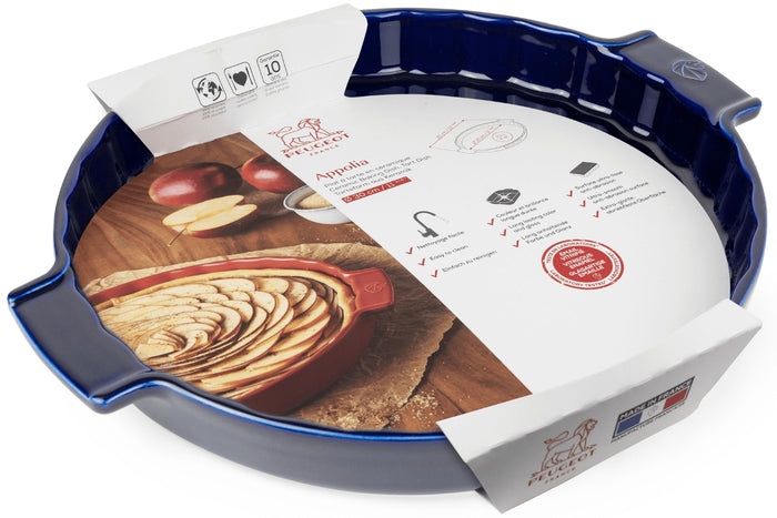 Plat à tarte Peugeot Appolia en céramique bleu diamètre 30cm