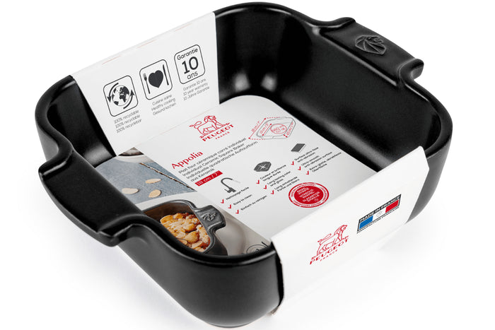 Plat four carré Peugeot Appolia en céramique noire satinée 13x13x4,5cm